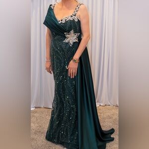 Formal Emerald Green Beaded Floor length Gown
